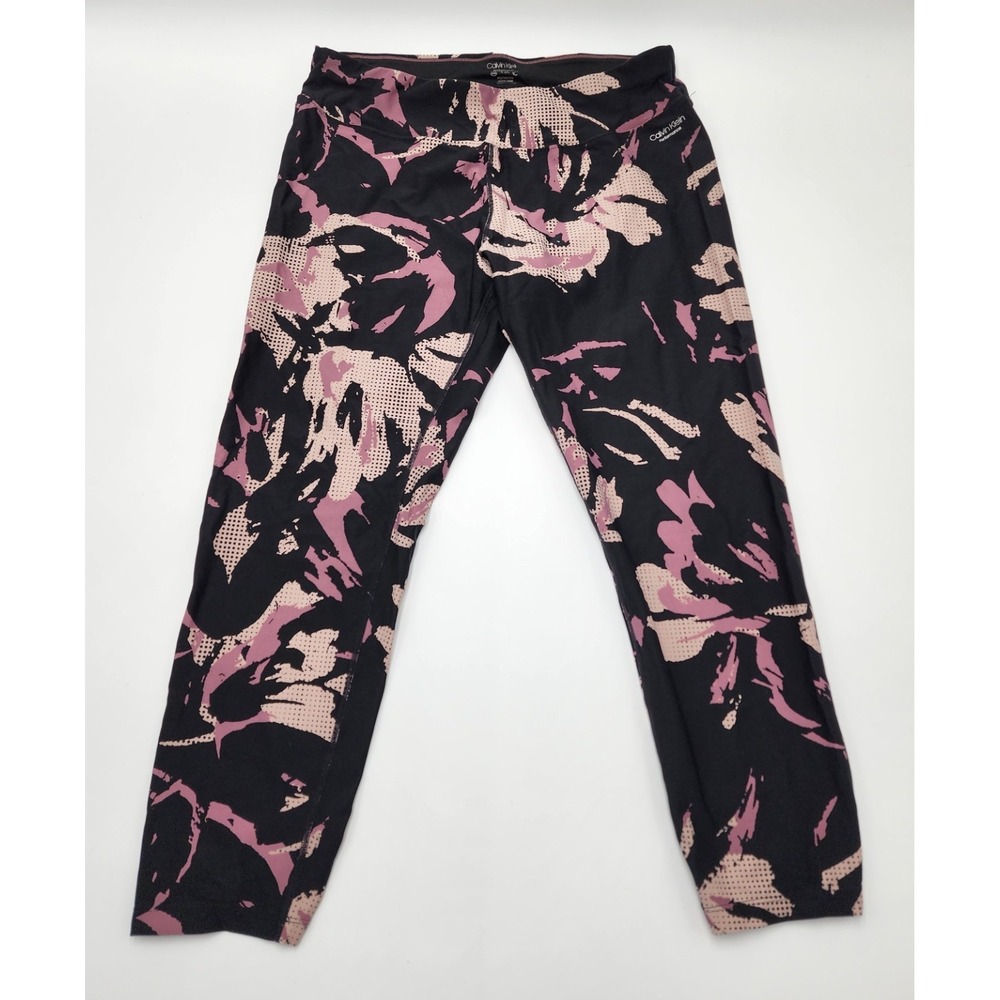 CALVIN KLEIN WOMENS PERFORMANCE WICK CAPRI XL ACTIVEWEAR LEGGINGS BLACK FLORAL W